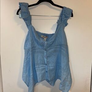 Free People Blue Ruffled Sleeveless Tank Top